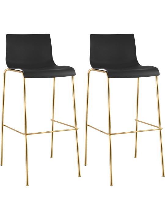 Juego de 2 taburetes de bar Hoover plástico 4 pies dorado, negro