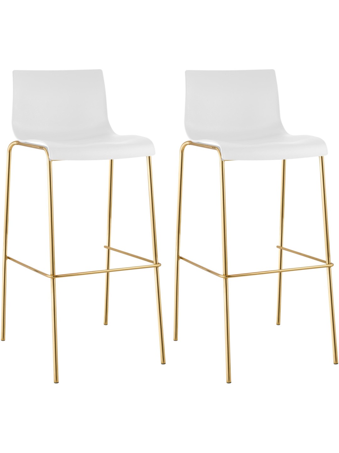 Juego de 2 taburetes de bar Hoover plástico 4 pies dorado, blanco