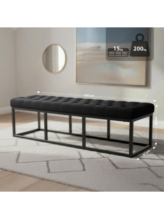 Banco Polson terciopelo 150 cm, negro