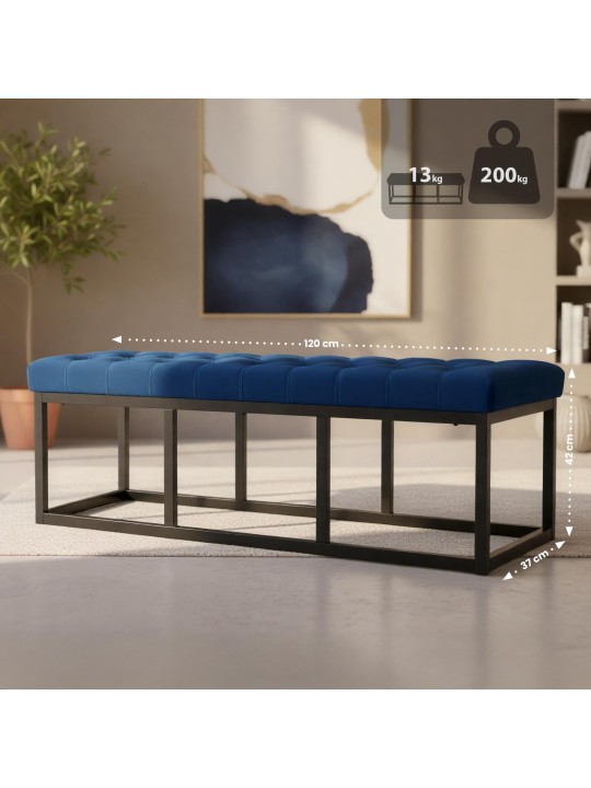Banco Polson terciopelo 120 cm, azul Banco Polson terciopelo 120 cm, azul