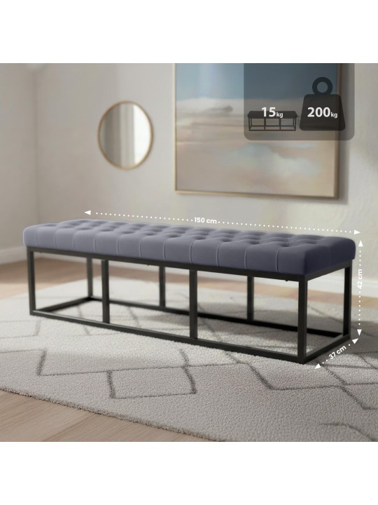 Banco Polson terciopelo 150 cm, gris