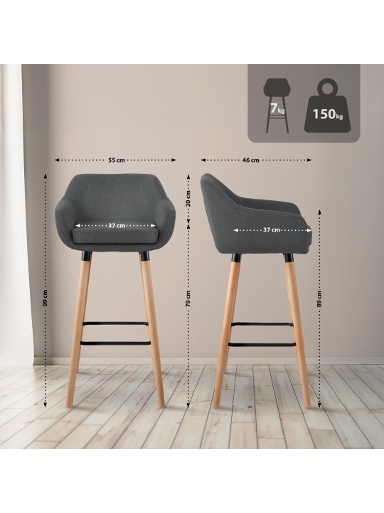 Juego de 2 taburetes de bar Grant tela, gris oscuro Juego de 2 taburetes de bar Grant tela, gris oscuro