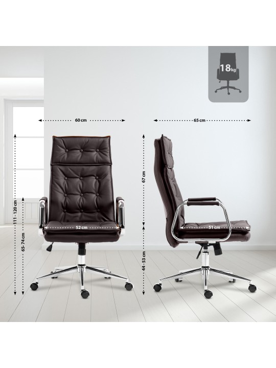 Silla de oficina Sotira cuero genuino, marrón