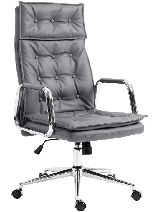 Silla de oficina Sotira cuero genuino, gris