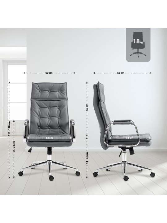 Silla de oficina Sotira cuero genuino, gris