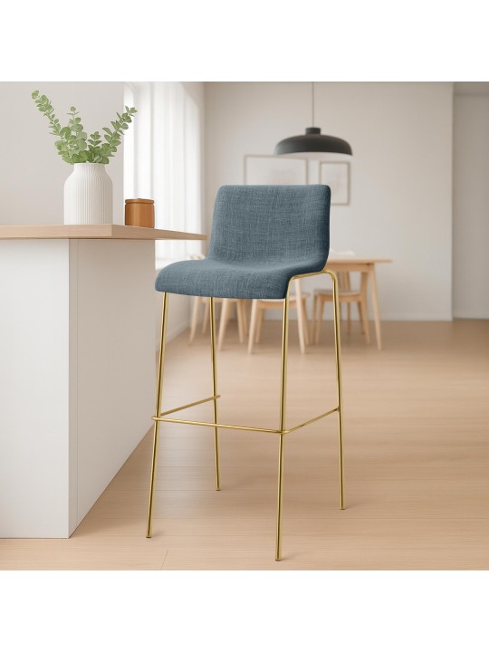 Taburete de bar Tela Hoover 4 pies dorado, azul Taburete de bar Tela Hoover 4 pies dorado, azul