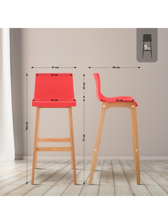 Taburete de bar Hoover Natura estructura de 4 pies, rojo