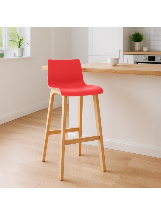 Taburete de bar Hoover Natura estructura de 4 pies, rojo